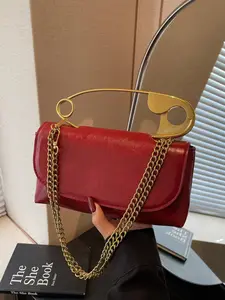 Fashion Messenger Bag, Chestnut Light, Elegant Chain Crossbody Shoulder Bag, Detachable Strap, Zipper Closure, Convertible Crossbody Bag