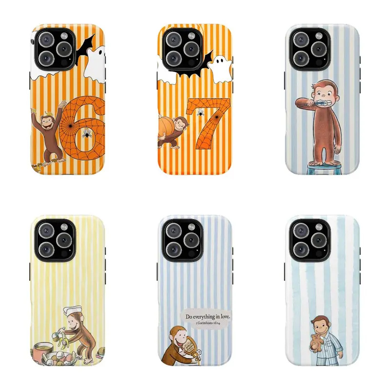Halloween 67 Colorful Curious George Phone Case - Childhood Favorite Cartoon | Classic Children's Book Phone Cover for Samsung iPhone Cute Retro Monkey with Banana, Party Theme PBS Kid Book Halloween Christma gifts