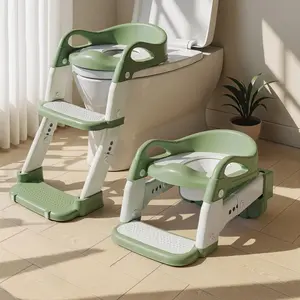 3-in-1 Potty Training Seat & Training Toilet & Potty Chair, Height Adjustable Toddler Toilet Seat for Kids Boys Girls, Foldable Potty Training Toilet with Splash Guard and Anti-Slip Steps