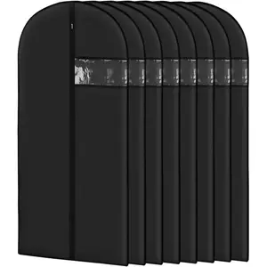 Garment Bags for Hanging Clothes 8 packs Washable Black Suit Bags for Closet Storage and Travel with Clear Window 43 inches