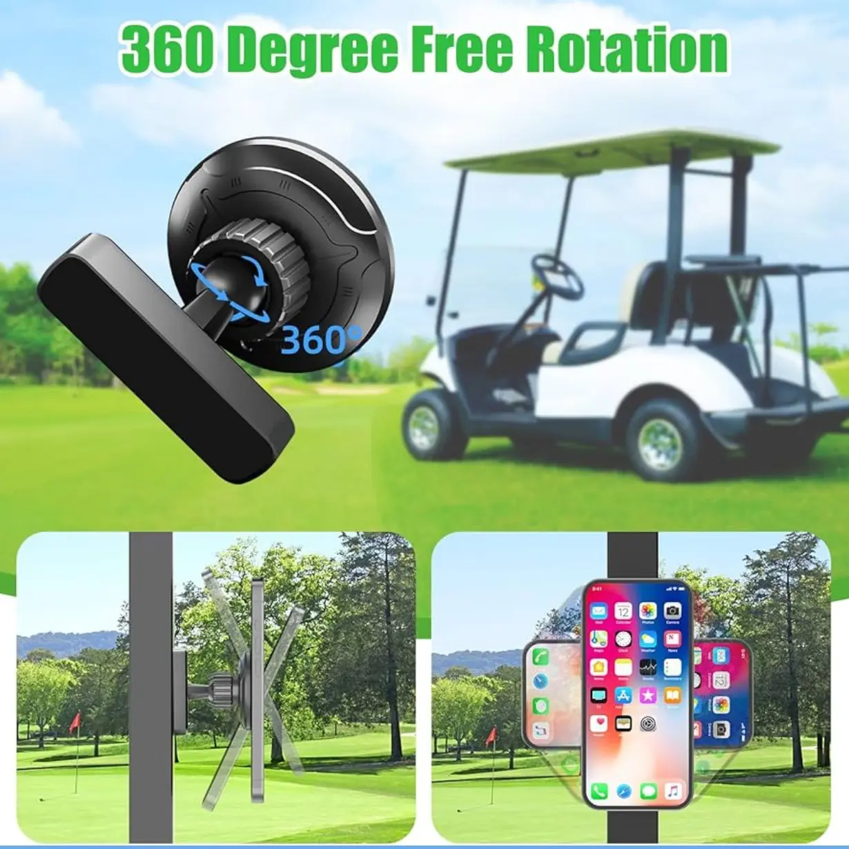 Magnetic Golf Cart Phone Holder, Car Phone Mount, Mobile Phone Holders, Compatible with Magsafe, iPhone 17 Pro Max, Air, 16, 15, 14, 13, 12 Series, Ezgo, Yamaha, Clubcar, Cell Phone Car Mount