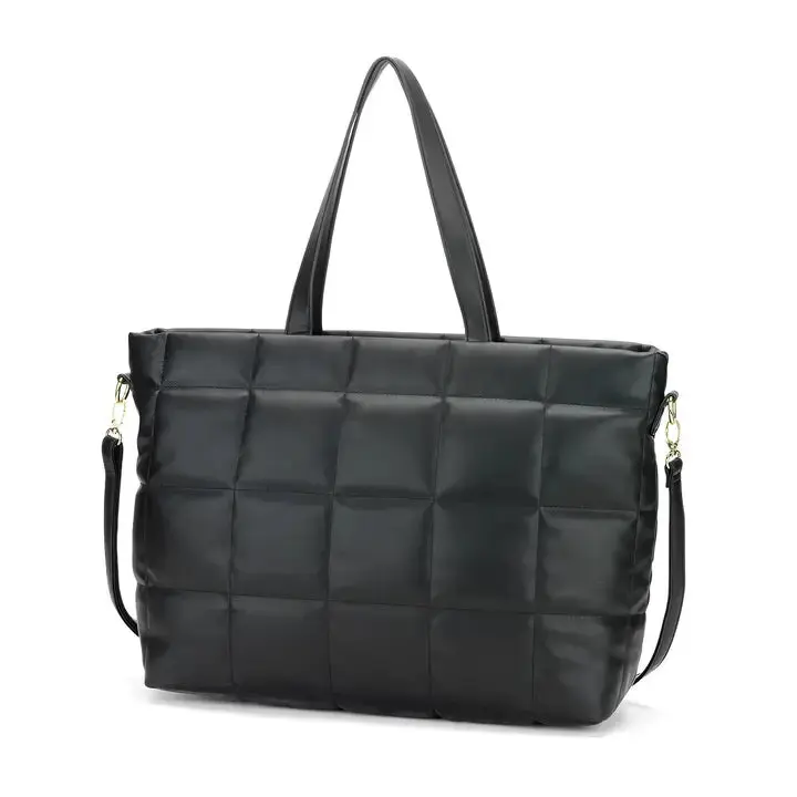 Black Parker Puffy Tote Quilted Shoulder Bag Everyday Travel Purse #M706VL-BLK