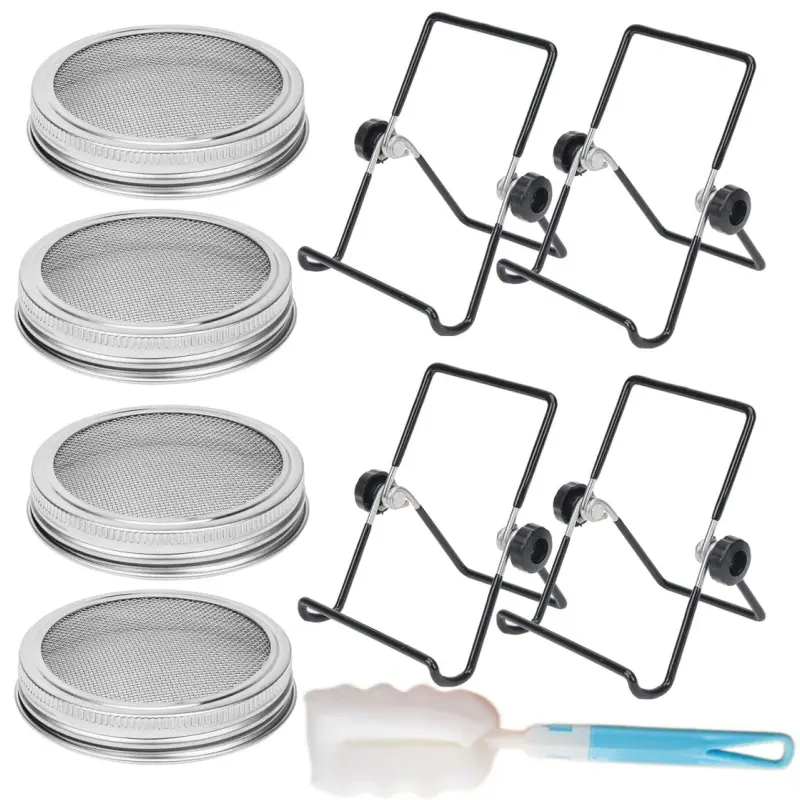 Set of 4 Sprouting Lids Growing Kit, 304 Stainless Steel Screen Sprout Lids with Adjustable Stands, Organic Sprouts, Broccoli, Alfalfa Mung Bean Sprout Kit