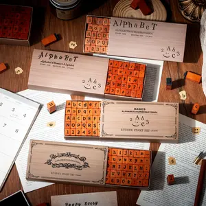 Wooden Hand Account Stamp Set, Custom Stamp, 70pcs Per Box, Capital & Small Letters + Numbers Symbols, DIY Creative Stationery, Kids Craft Gift