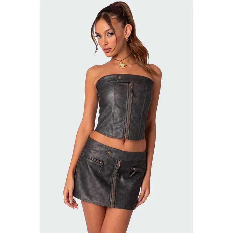 zara faux leather dress with lace Zora Lace Trim Leather Dress - Black 2 main image 0