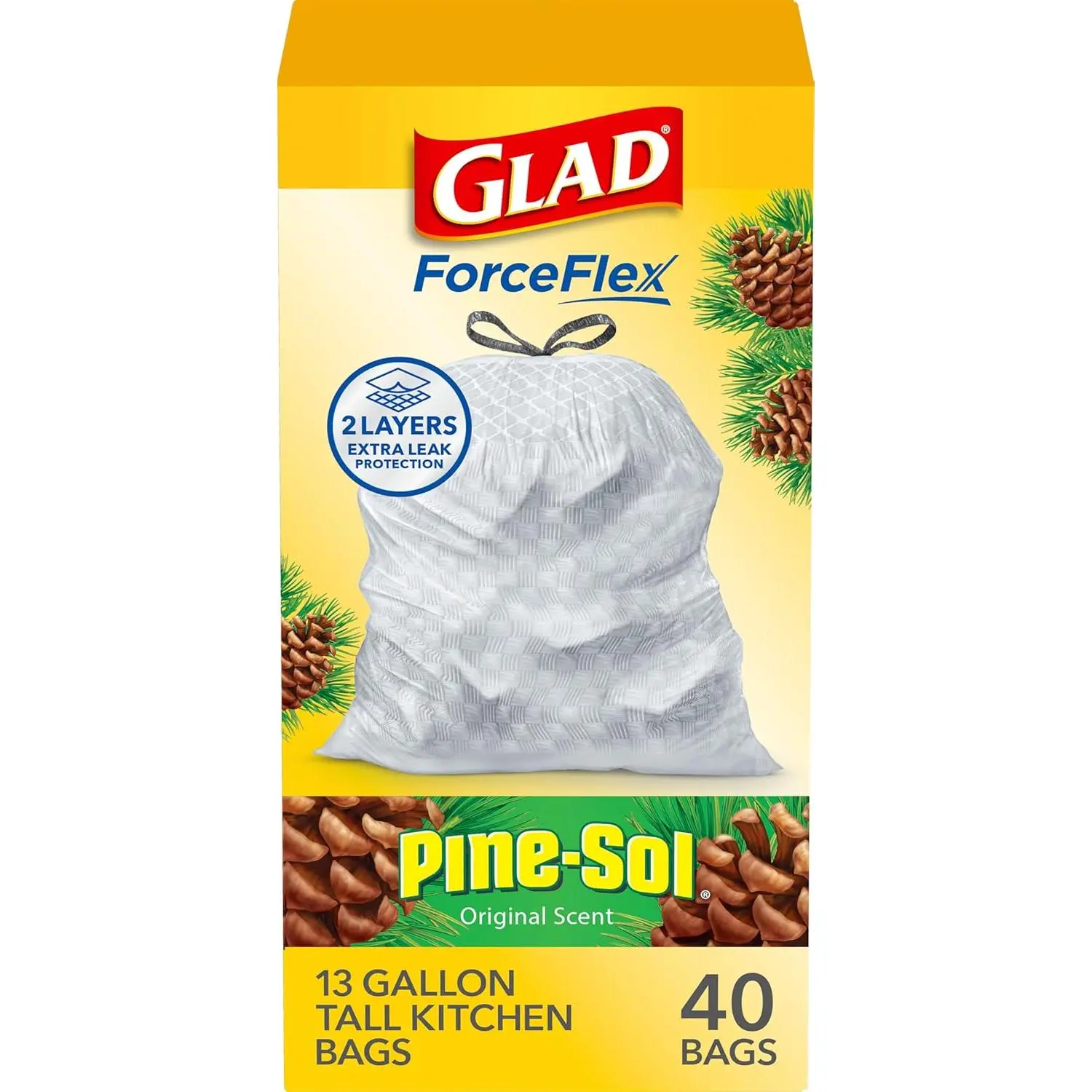 Flex Tall Kitchen Trash Bags, 13 Gallon, Pine-Sol Original, 40 Count (Package May Vary)
