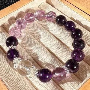 Purple Azeztulite Clear Amethyst Ultra High-Grade Bracelet for Women's Energy Healing - 10mm Handmade Gift