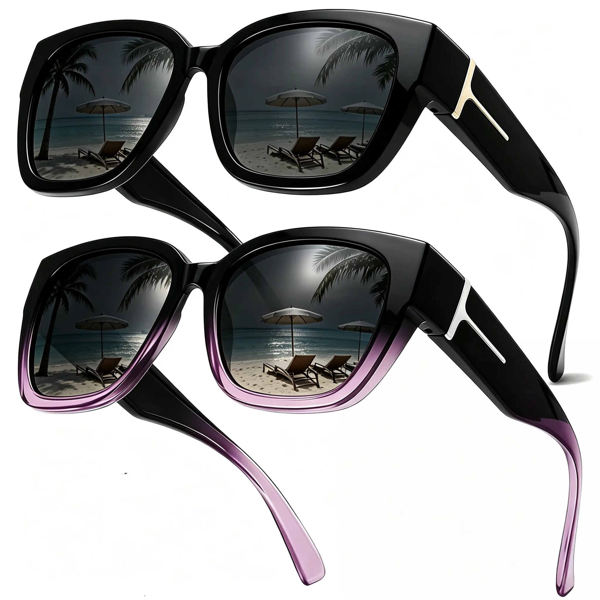 【FitOver Sunglasses】Women's Fit Over Prescription Sunglasses - Oversized Square Full-Rim Plastic Frames Mirrored Polarized , UV400 Protection, Trendy Sunglasses, Unisex Fashion Accessory for Summer Wins, Accessories for Women The Choice of Gifts 1/2Pcs