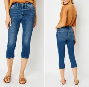 Judy Blue MIDRISE CAPRI WITH SIDE SLIT Women's Denim Jeans Mid-Rise Cropped Style Side Slit Detail Casual Bottom Outfit