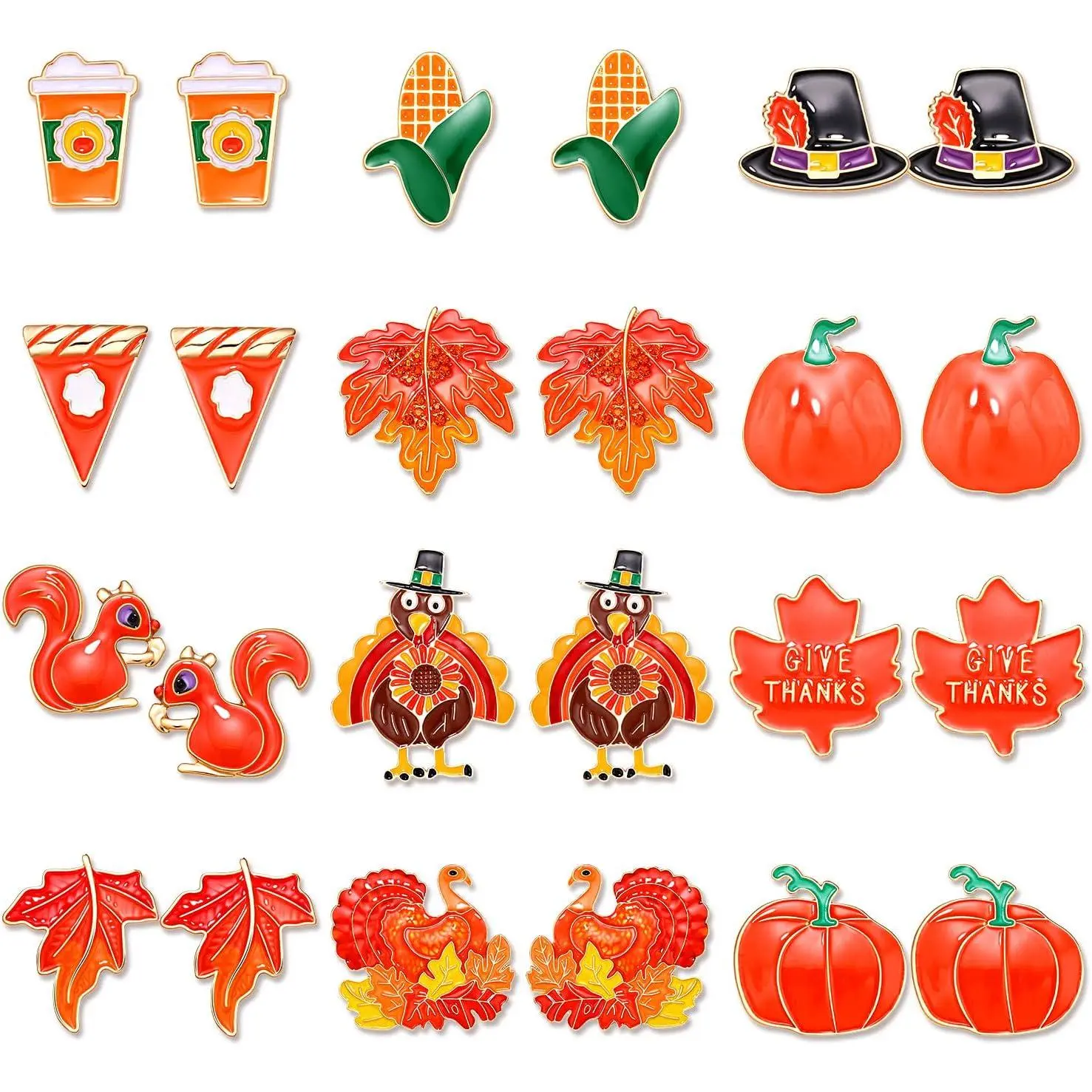 8-16 Pairs Thanksgiving Earrings for Women, Fall Earrings Set Harvest Pumpkin Turkey Maple Leaf Dangle Earrings Autumn Party Earrings Holiday Gifts