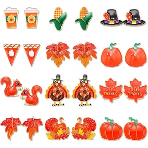 8-16 Pairs Thanksgiving Earrings for Women, Fall Earrings Set Harvest Pumpkin Turkey Maple Leaf Dangle Earrings Autumn Party Earrings Holiday Gifts