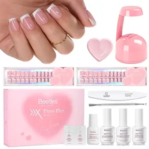 Beetles Valentine X Press Plus French Press On Nails Tips Kit, French Tip Pink Short Square Shape Natural Acrylic Nail Tips for Effortless Beauty & DIY Manicures - Frenchtipnails Spring Nail Valentine Gift Flower