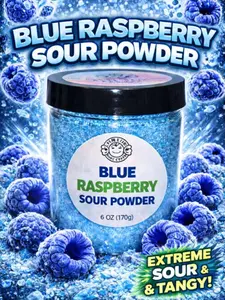 Blue Raspberry Super Sour Powder 6oz Jar - Tangy Fruity Flavor for Desserts & Beverages Ideal for Baking & Smoothies Extreme Sour & Tangy