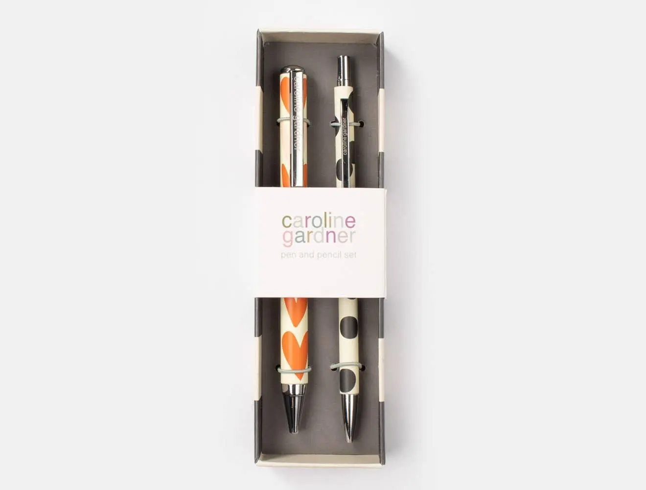 Set of 2 Boxed Pen & Pencil - Orange Hearts/Mono Spot