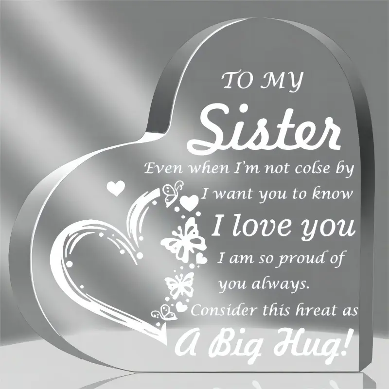Sister Plaque-Heart-Shaped Acrylic Puzzle Keepsake Gift for Sisters, Birthday/Graduation Collectible Tabletop Decoration with Sister Message, Sentimental Birthday for Female