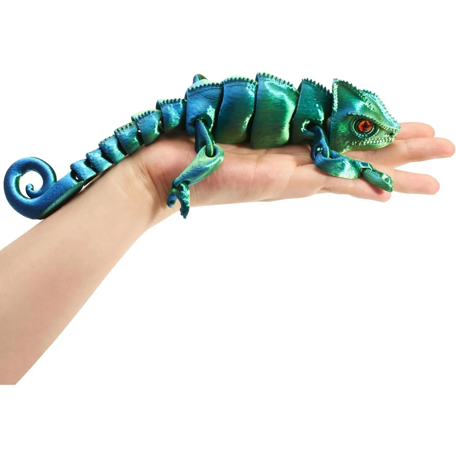 3D Printed Articulated Chameleon Lizard Toy 9.45'' Blue Green Fidget Desk Pet PLA Reptile Figurine for Home Office Decor & Gifts