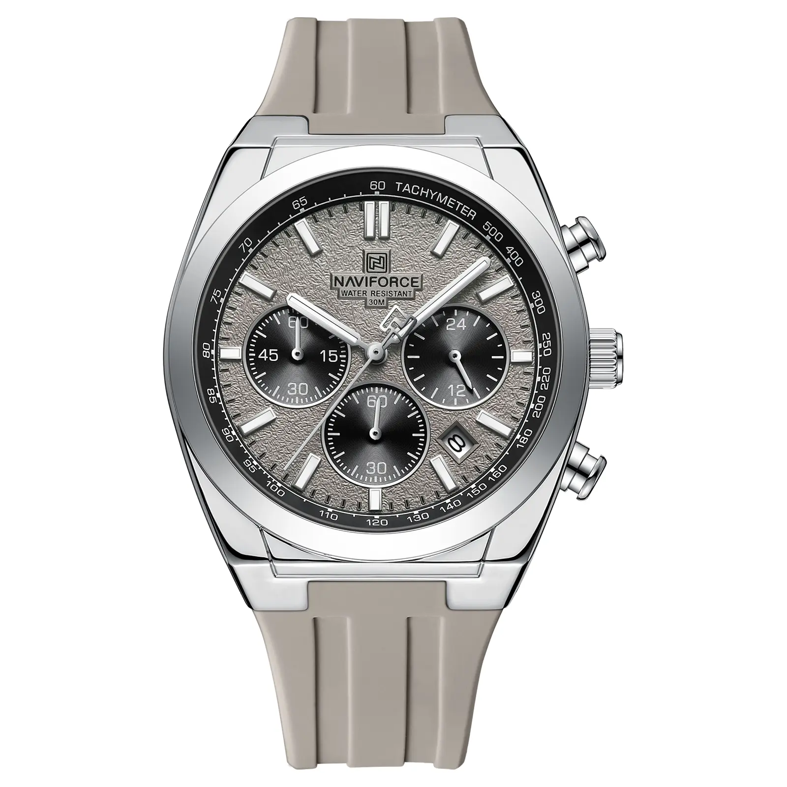 NAVIFORCE Classic Round Men's Multifunctional Chronograph Analog Quartz Waterproof Silicone Strap Watch, Ideal for Gifting, Masculine Wrist Watches, Water-Safe Wrist Watches