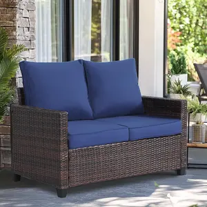 EortheX Patio All-Weather 2-Seater Outdoor Rattan Sofa - Deep Seat Patio Loveseat with Rustproof Steel Frame & Quick-Dry Cushions for Balcony Poolside Modern Design Quick Assembly
