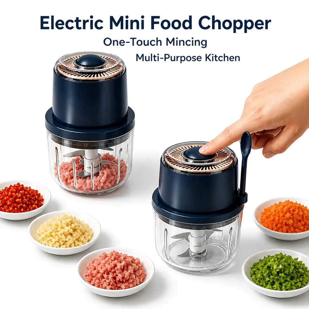 Wireless Type-C Rechargeable Electric Mini Garlic Chopper, 350ML Thick BPA-Free Glass Bowl, 1-Button Preparation 1-Touch Mincing for Meat & Nut Chop Onion Easy Prep, Portable Small Kitchen Gadget with Free Spatula