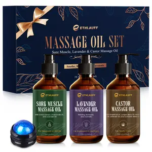 Massage Oil for Massage Therapy 3 Pack, 3*100ml, With Rotating Massage Ball, Sore Muscle Arnica Oil & Lavender Oil,Massage Oil for Date Night, Spa Gift Set