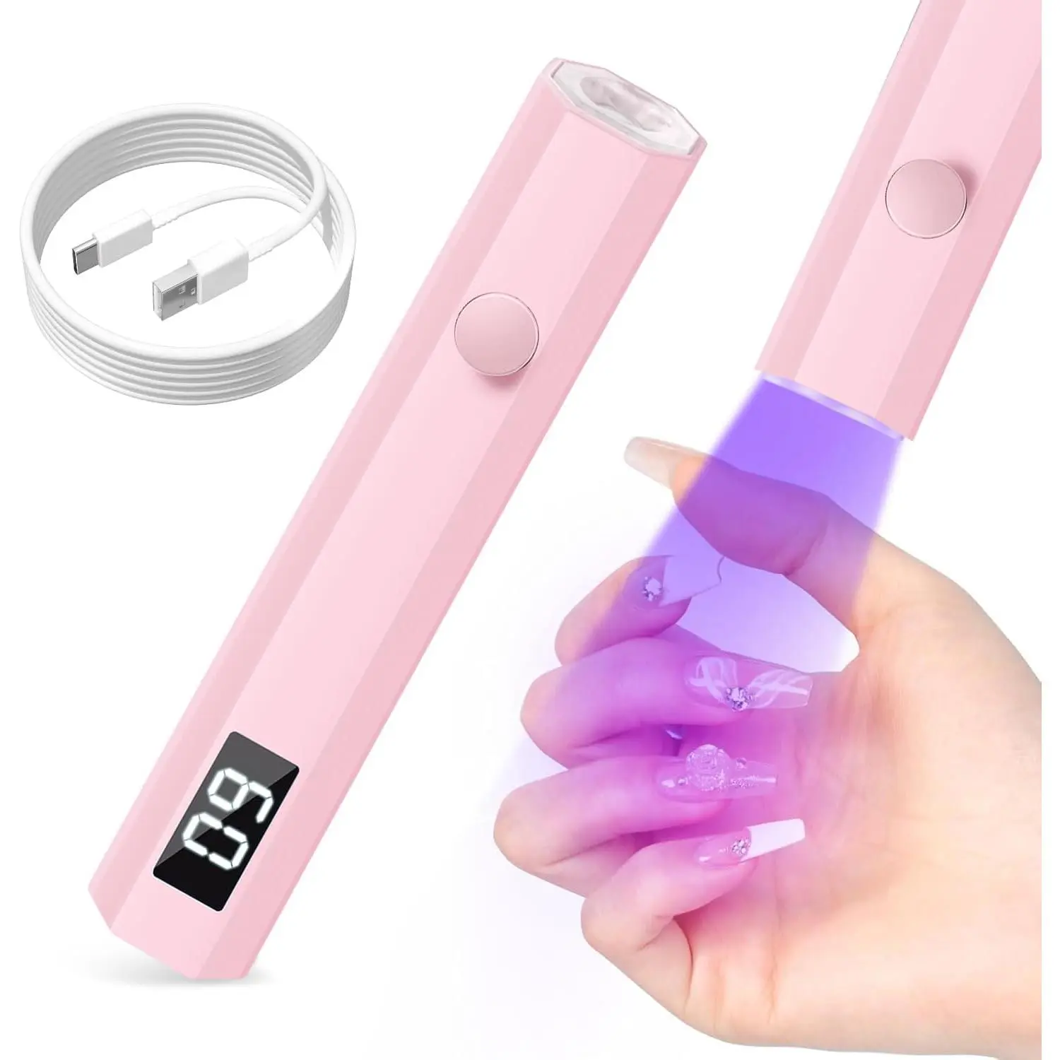Handheld UV Nail Art Gel Polish Dryer, 3W Portable LED Lamp with 2 Timer Settings (20/60s) for Home DIY Salon Beauty Products (Pink)