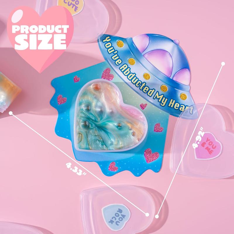 30 PCS Valentine Day Gift Cards with Galaxy Slime Stress Relief Fidget Toys for Kids Classroom Exchange Prizes, Valentines Party Favor