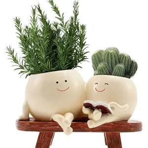 Cute Resin Flower Pot with Musician and Book Reader Statue, Drainage Holes, Ideal for Succulents, Office and Home Decor, Perfect Gift
