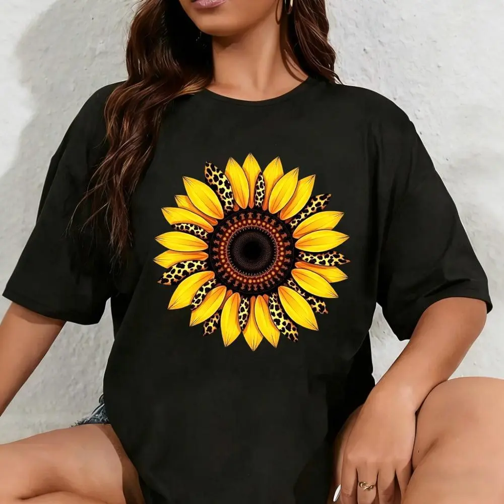 100% Cotton Unisex Women's Sunflower Graphic T Shirts, Flower Printed Short Sleeve Tees for Ladies, Cotton T-Shirts Summer Floral Tops