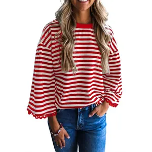 Dokotoo Sweatshirt for Women Long Sleeve Striped Oversized Sweatshirts Casual Crewneck Pullover Top 2026 Summer Outfits