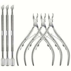 6pcs Professional Cuticle Trimmer and Pusher Set - Stainless Steel Nippers, Clippers, and Remover for Fingernails & Toenails - Ambidextrous, Unscented Manicure Tools for Precise Cuticle Removal