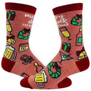 Women's Merry Drunkmas Socks Funny Christmas Party Beer Wine Lover Novelty Footwear Funny Graphic Socks Comfortable Fitted Spandex Cotton