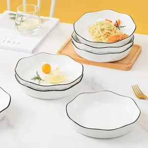 2 Round Ceramic Plates with Ruffled Edges, Nordic Simple Style, Durable Salad Bowl, Pasta Plate, Versatile Dinnerware Set