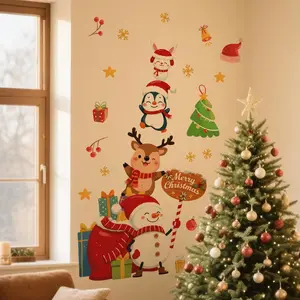 1pc Cartoons Animal Christmas Wall Stickers Removable PVC Holiday Decorations For bedrooms, Living rooms, Party Home Decoration