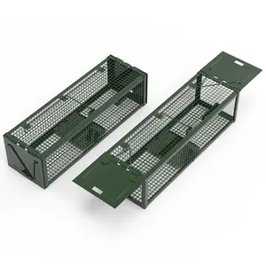 Humane Live Mouse Trap Cage 2-Pack - Galvanized Iron Double-Door Reusable Rodent Trap (15.35×4.72×3.94 in) for Home, Garden Fences