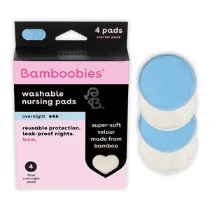 Bamboobies Nursing Pads For Overnight Use, Ultra-Soft Velour, Reusable, Washable & Leak-Proof, Blue