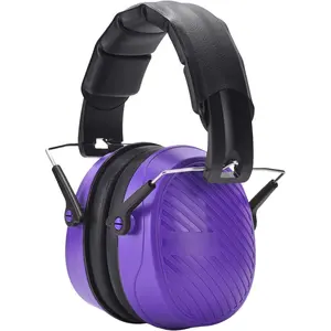Z-RDL17 038 Ear Protection Safety Earmuffs for Mowing, 28dB Noise Reduction Passive Hearing Protector, Compact Foldable Headset for Shooting Construction Power Tools, Purple