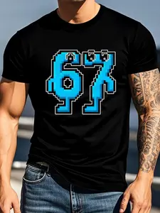 Blue_Pixel_Art_6_And_7_Characters_With_Eyes-hei  T-shirt Short Sleeve Tees Casual Crewneck Pullover Tops Cute Graphic Cotton Tops soft 67