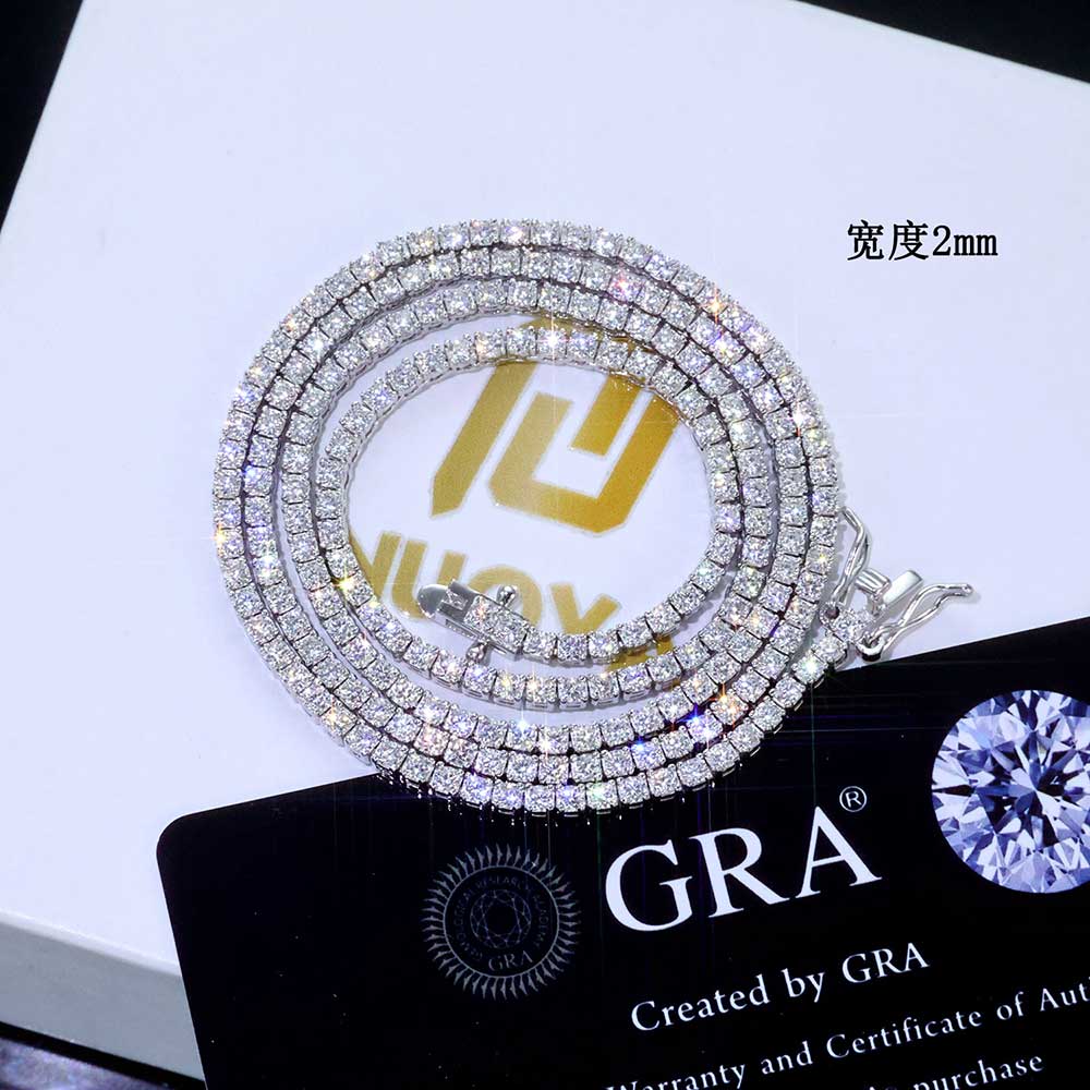 Moissanite Diamond Necklace 925 Sterling Silver Tennis Chain Luxury Hip Hop GRA Certified Men's and Women's Jewelry