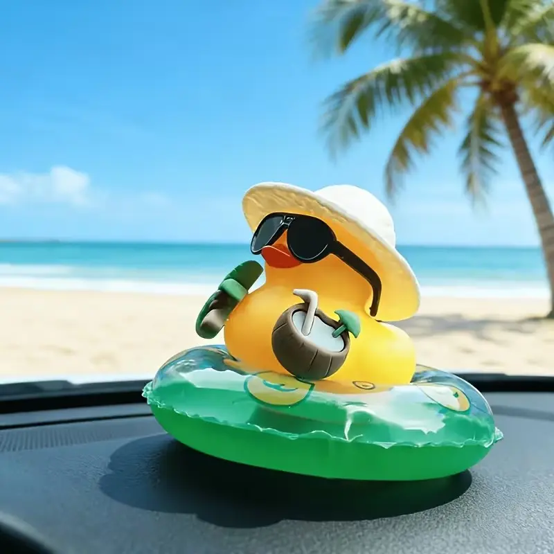 Tropical Beach Duck Car Dashboard Decor, Summer Sand Style Sunglasses Coconut Duck, Non-Slip Car Decoration, Fun Car Interior Gift for All, Car Ornaments