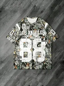 Trendy Camo Branch Pattern Athletic Fashion Activewear Sports Jersey Short Sleeve, Los Angeles Vintage Distressed Number 88 Street Hip-Hop Unisex Top