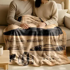1 piece McLaren F1 Racing Car Design Blueprints and Technical Analysis themed flannel blanket - All-season flannel blanket, suitable for sofas and beds, super soft and comfortable, modern geometric pattern design, digital printing, 100% polyester