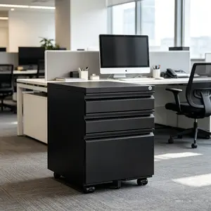 3-Drawer Mobile Metal Filing Cabinet with Lock, Rolling Storage Cabinet Fits Legal and Letter Size Documents, Black Portable Organizer for Home Office Workspace, Requires Assembly