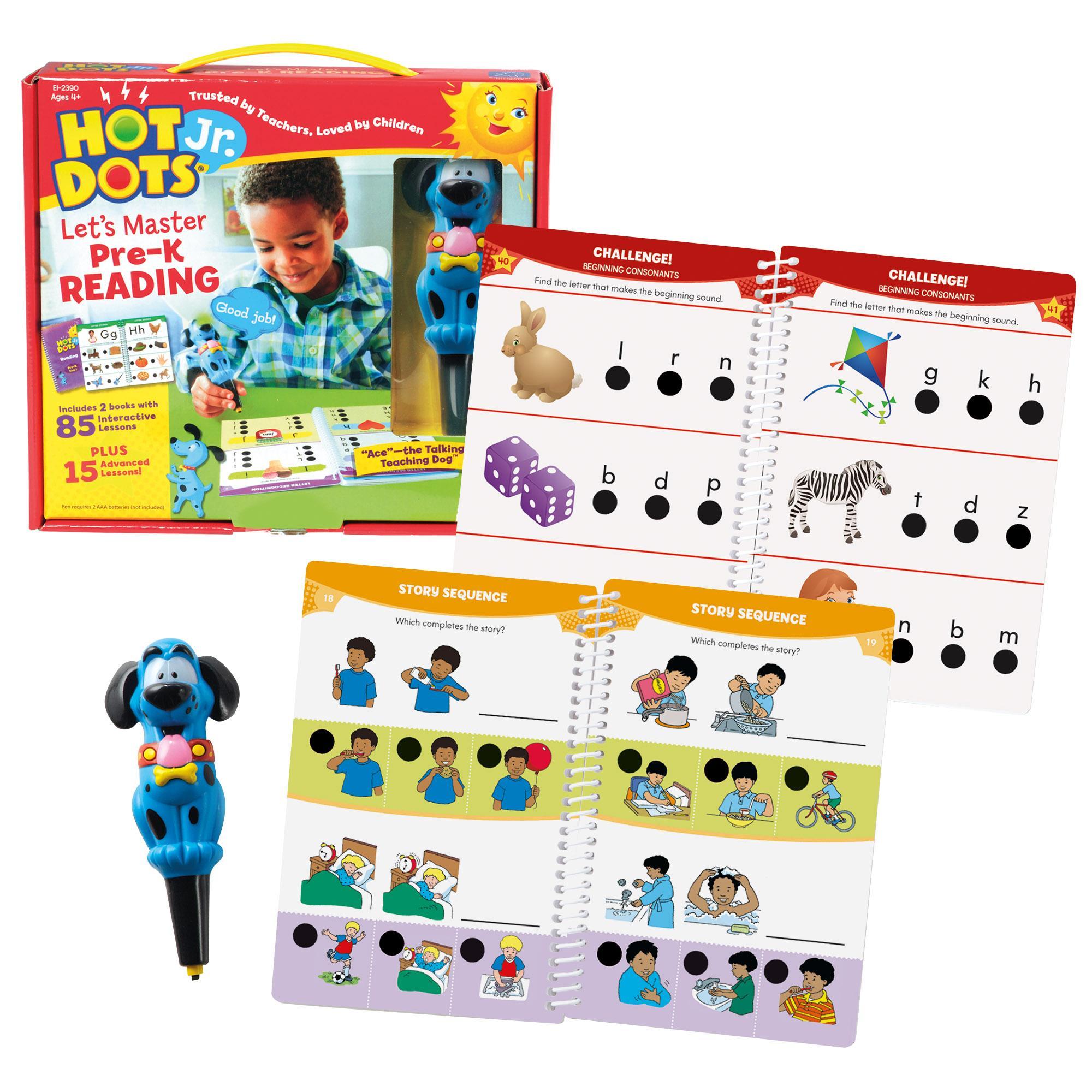 Educational Insights Hot Dots Jr. Let's Master Pre-K Reading Set, Homeschool & Preschool Learn to Read Workbooks, 2 Books & Interactive Pen, 100 Reading Lessons, Ages 4+