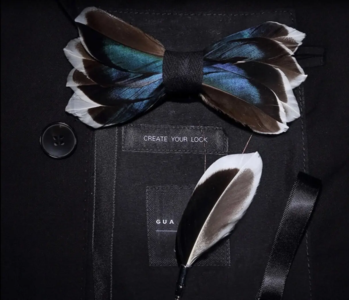 Feather Bow Tie With Lapel Pin