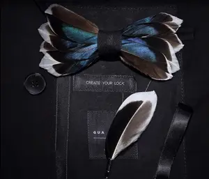 Feather Bow Tie With Lapel Pin