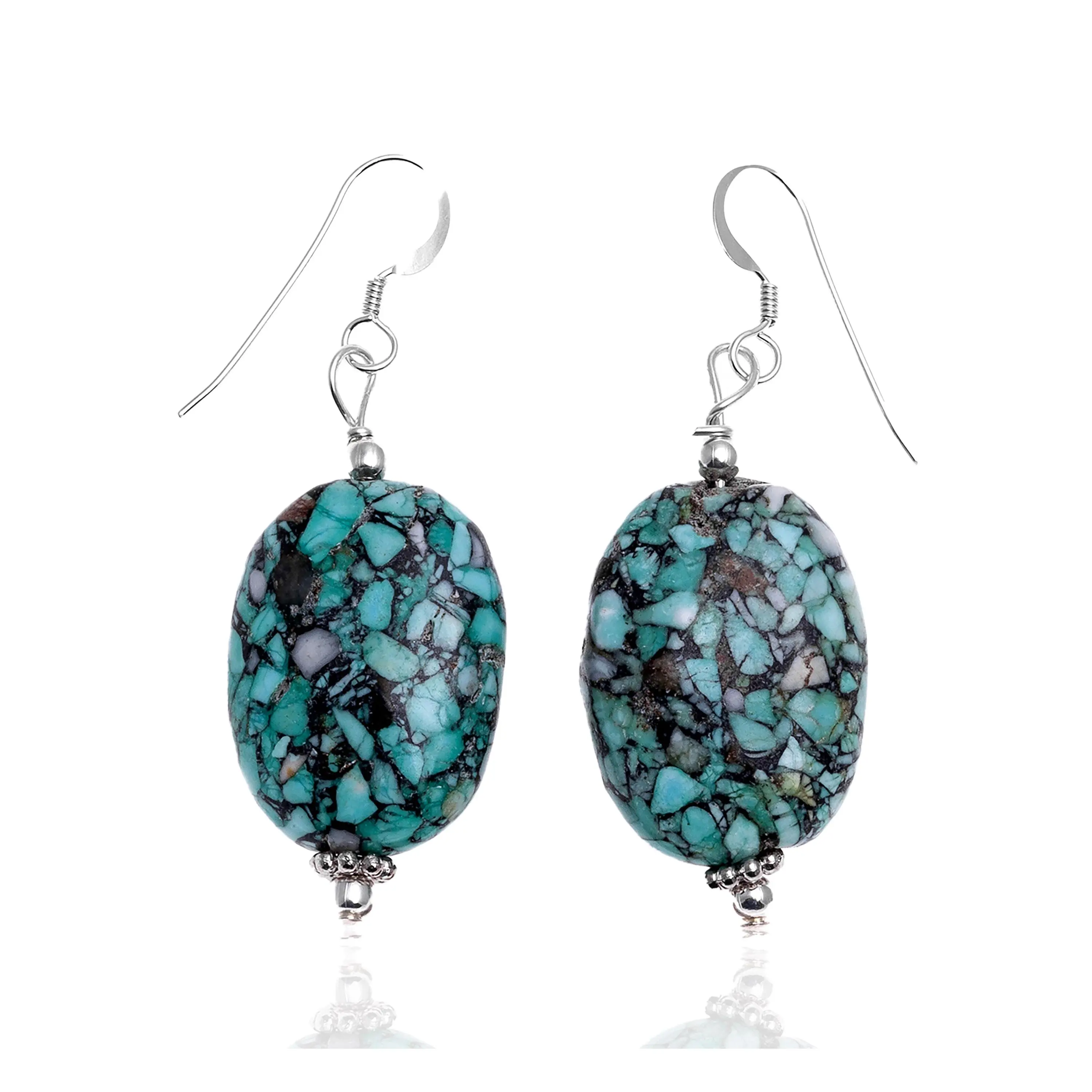 Composite Mosaik Turquoise .925 Sterling Silver Hooks Certified Authentic Navajo Native American Dangle Earrings 18255-2