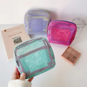 Mesh Makeup Bag, 1 Count Portable Cosmetic Storage Bag, Zipper Makeup Organizer Pouch, Storage Bag for Skincare, Lotion, Cream, Lip Balm, Eyeliners, Travel Cosmetic Bags
