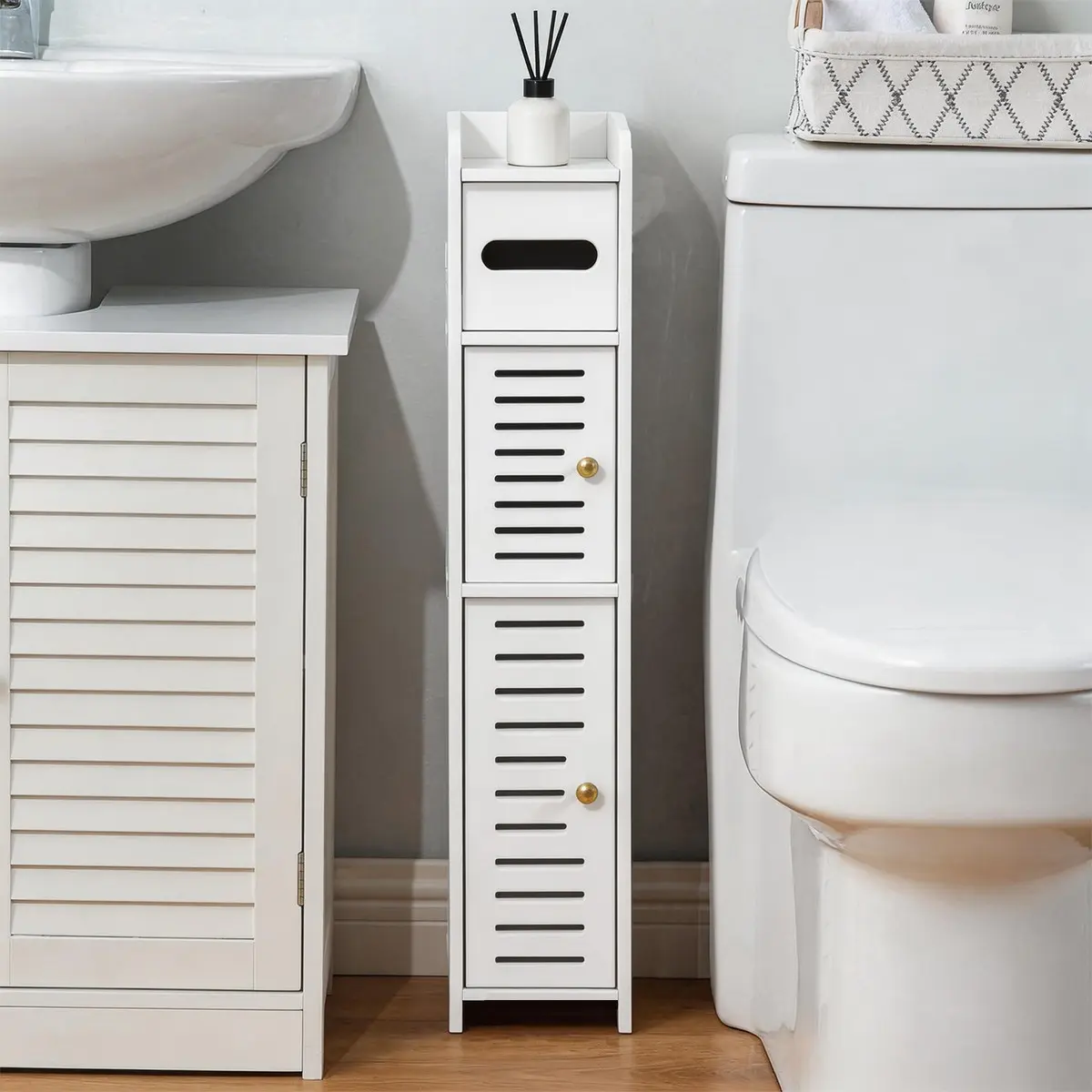 Simple Bathroom Shelf, Waterproof Mini Space-Saving Storage Cabinet, Bathroom Floor Cabinet, Bathroom Storage Cupboard, Toilet Side Cabinet, Paper Holder, Bathroom Cabinet Organizer, Ideal for Narrow Spaces
