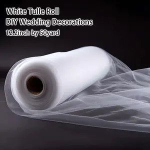50 Yard Extra Long White Tulle Roll, Sheer Fabric for DIY Wedding Arch, Table Runner, Party Backdrop, Floral & Gift Wrapping Decor