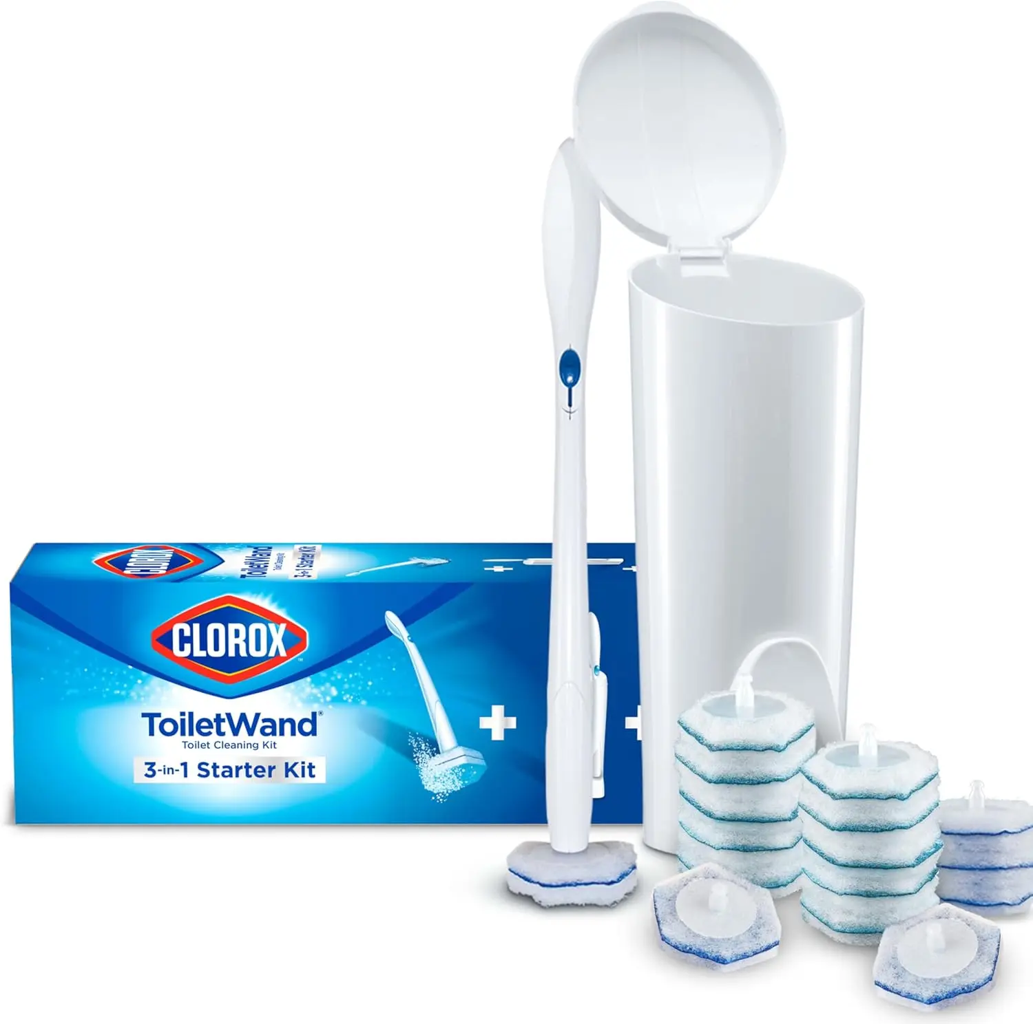 Clorox ToiletWand Disposable Toilet Cleaning System with Long Handle Wand 6 Original & 10 Scented Scrubbing Pads and Storage Caddy Tablet Brush Cleaner - Pack Pack